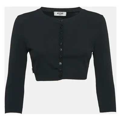 Moschino Jeans Black Stretch Knit Buttoned Crop Cardigan