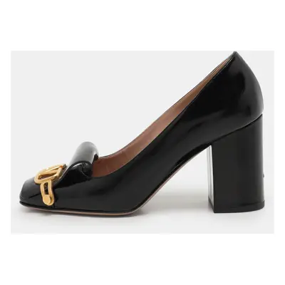 Valentino Black Leather VLogo Club Block Heel Pumps Size