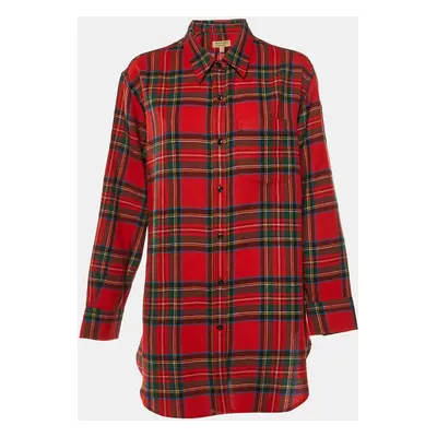 Burberry Red Plaid Check Wool Button Front Shirt