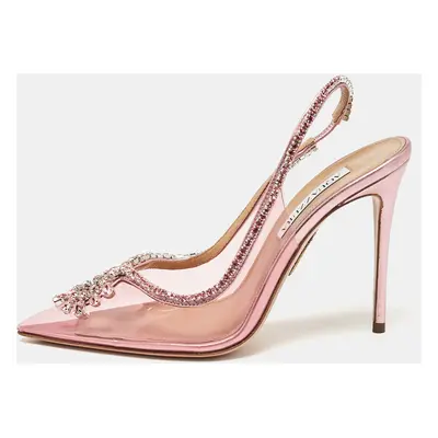 Aquazzura Pink PVC and Leather Seduction Slingback Pumps Size