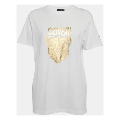 Class by Roberto Cavalli White/Gold Cotton Crew Neck T-Shirt