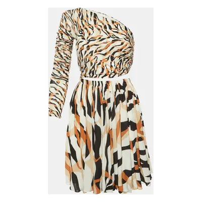 Roberto Cavalli White Macro Tiger Twiga Print Knit Cut-Out Mini Dress