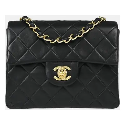 Chanel Black Lambskin Mini Classic Square Flap Shoulder Bag