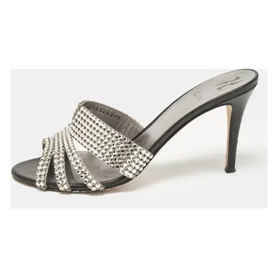 Gina Silver Crystal Embellished Leather Open Toe Sandals Size