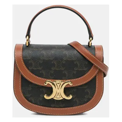 Celine Brown Coated Canvas Mini Triomphe Besace Clea Satchel Bag