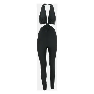 Saint Laurent Paris Black Jersey Knot Detail Halter Neck Jumpsuit