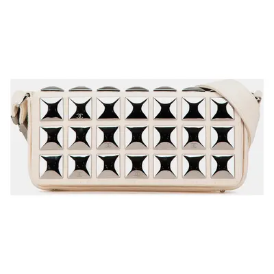 Chanel White Tone Jersey Pyramid Stud Flap Bag