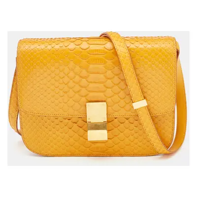 Celine Mustard Python Medium Classic Box Shoulder Bag