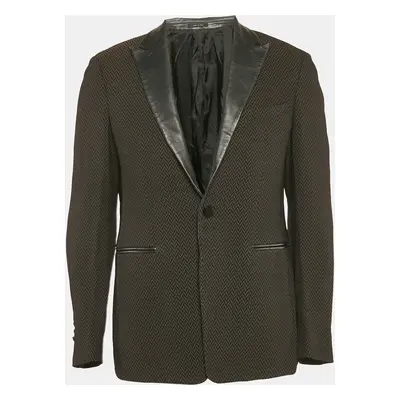 Emporio Armani Black/Brown Patterned Wool Blend Single Breasted Blazer