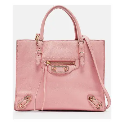 Balenciaga Pink Leather Mini Metallic Edge Papier A4 Tote