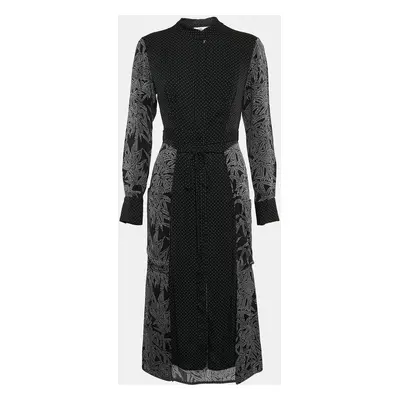 Diane Von Furstenberg Black Printed Silk Button Front Midi Dress