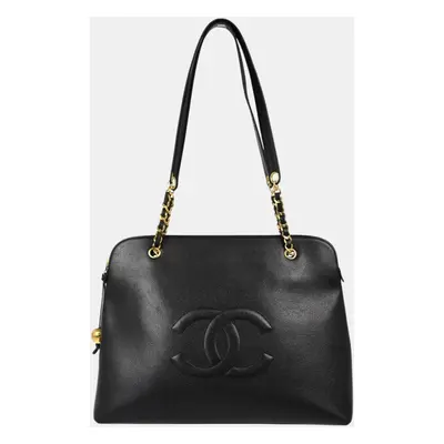 Chanel Black Leather Chain Tote Bag