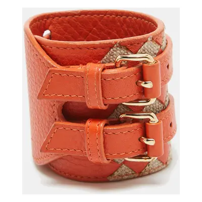 Bottega Veneta Orange/Beige Intrecciato Leather and Jute Double Buckle Wrap Bracelet