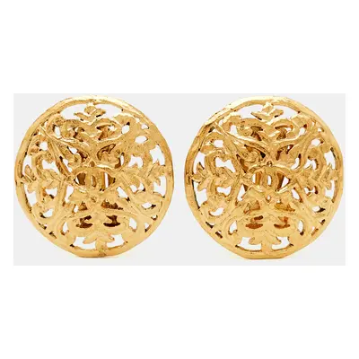 Chanel CC Vintage Gold Tone Round Clip Earrings