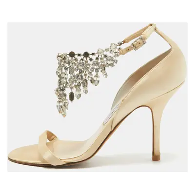 Jimmy Choo Gold Satin Crystal Embellished Ankle Strap Sandals Size