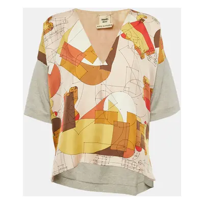 Hermes Grey/Multicolor Geometric Print Silk and Cotton Knit Top