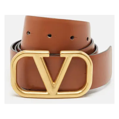 Valentino Brown/Black Leather VLogo Reversible Belt