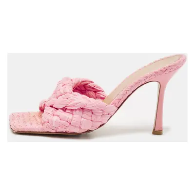 Bottega Veneta Pink Woven Raffia Slide Sandals Size