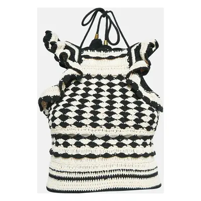 Zimmermann Beige/Black Crochet Knit Anneke Halter Neck Top