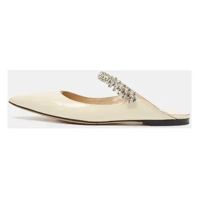 Jimmy Choo Cream Patent Leather Bing Crystal Embellished Mule Size