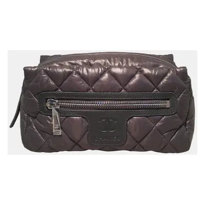 Chanel Grey Quilted Puffy Travel Accessories Cosmetic Pouch