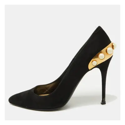 Alexander McQueen Black Suede Gold Trimmed Faux Pearl Pumps Size