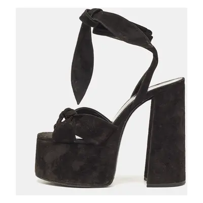 Yves Saint Laurent Black Suede Ankle Strap Sandals Size