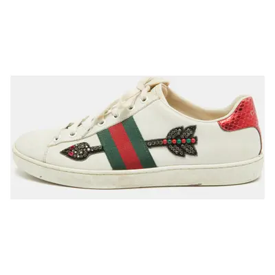 Gucci White Leather Embellished Arrow Ace Sneakers Size