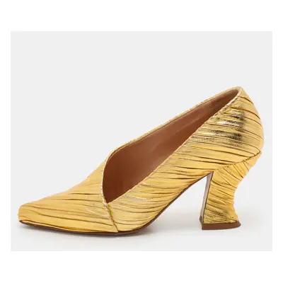 Bottega Veneta Gold Lame Leather Folded Pumps Size 36.5