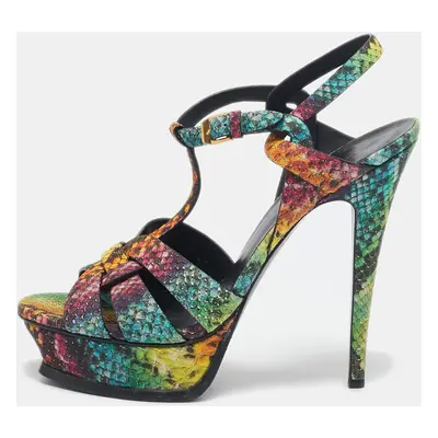 Saint Laurent Multicolor Python Embossed Leather Tribute Sandals Size 39.5