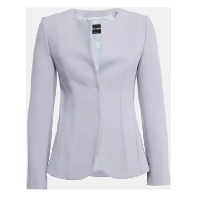 Giorgio Armani Blue Wool Blend Collarless Jacket