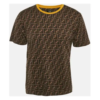 Fendi Brown FF Logo Print Cotton Crewneck T-Shirt