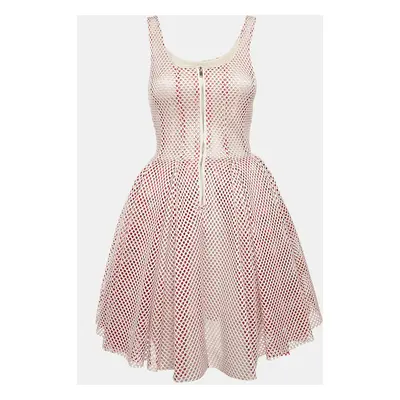 Maje Pink Mesh Flared Sleeveless Mini Dress