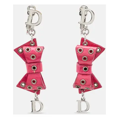 Dior Pink Bow Patent Leather Drop Earrings