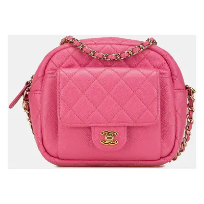 Chanel Pink Quilted Caviar CC Day Camera Bag