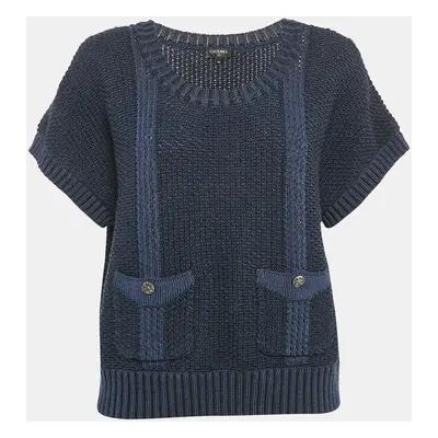 Chanel Navy Blue Wool Crochet Pullover