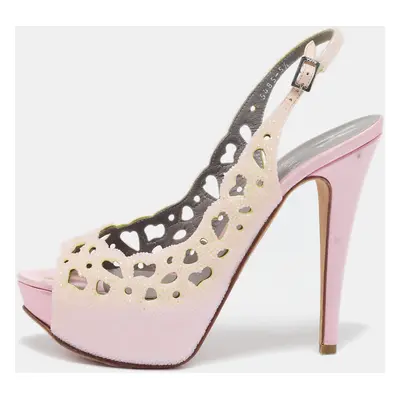 Gina Light Pink Crystal Embellished Suede Cut-Out Platform Slingback Sandals Size 38.5