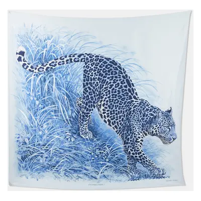 Hermés Bleu Ciel Marine White Silk Panthera Pardus Scarf