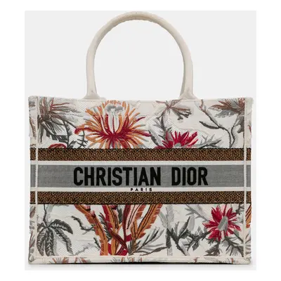 Dior White Toile de Jouy Canvas Medium Tropicalia Book Tote Bag