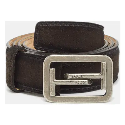 Tod's Dark Brown Suede Double T Buckle Belt