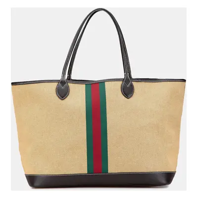 Gucci Beige Large Canvas Web Ophidia Tote