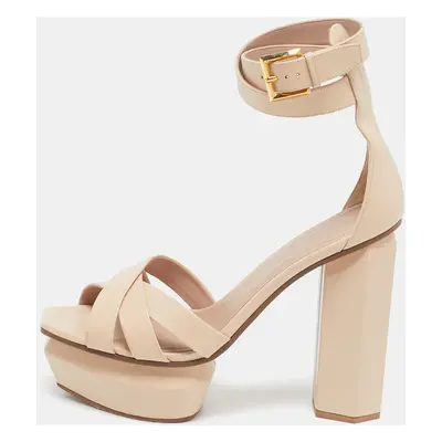 Balmain Beige Leather Ava Ankle Strap Sandals Size