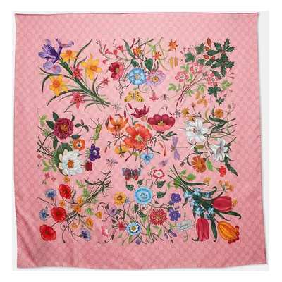 Gucci Pink Floral Print Silk Scarf