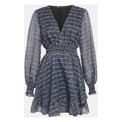 Maje Blue Patterned Stretch Knit Mini Dress