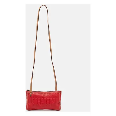 CH Carolina Herrera Red Monogram Embossed Leather Shoulder Bag