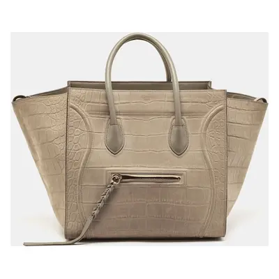 Celine Beige Croc Embossed Nubuck Leather Medium Phantom Luggage Tote