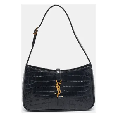 Saint Laurent Black Croc Embossed Leather LE À Shoulder Bag