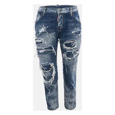 Dsquared2 Blue Distressed Denim Cool Girl Cropped Jeans Waist 31"