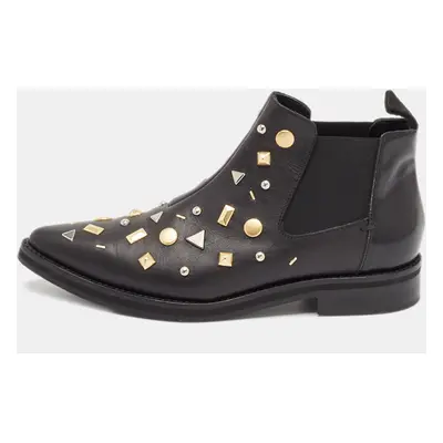 Alexander McQueen Black Leather Studded Ankle Length Boots Size