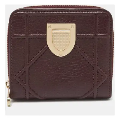 Dior Burgundy Leather Diorama Zip Compact Wallet